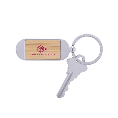 Bamboo & Metal Oval Keychain