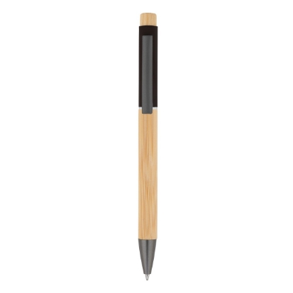Bamboo Barrel with Gunmetal Clip Pen - Black