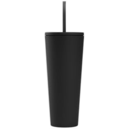 Spire - 24 oz Soft Touch Double Wall Recycled Plastic Tumbler w/ Straw - Silkscreen - Black