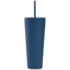 Spire - 24 oz Soft Touch Double Wall Recycled Plastic Tumbler w/ Straw - Silkscreen - Navy Blue