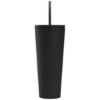 Spire - 24 oz Soft Touch Double Wall Recycled Plastic Tumbler w/ Straw - Full-Color Inkjet - Black