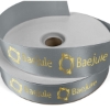 Promotional 1 1/2 Badge Satin Ribbon - 100yd Roll - Foil Print Silver FP50BAR1510