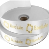 Promotional 1 1/2 Badge Satin Ribbon - 25yd Roll - Foil Print White FP50BAR1525