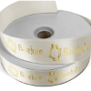 Promotional 1 1/2 Badge Satin Ribbon - 50yd Roll - Foil Print Eggshell Beige FP50BAR1550