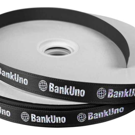 Custom 5/8 Badge Satin Ribbon - 25yd Roll - Foil Print with Logo FP50BAR5825