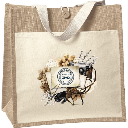 Custom Izzy™- Jute Tote - ColorVista with Logo CV81JUT1414