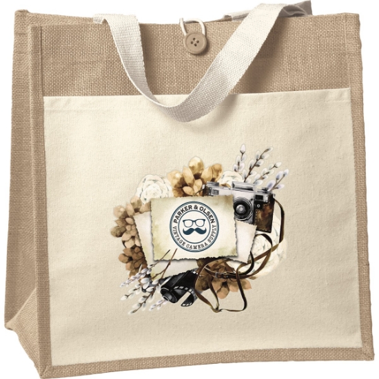 Custom Izzy™- Jute Tote - ColorVista with Logo CV81JUT1414