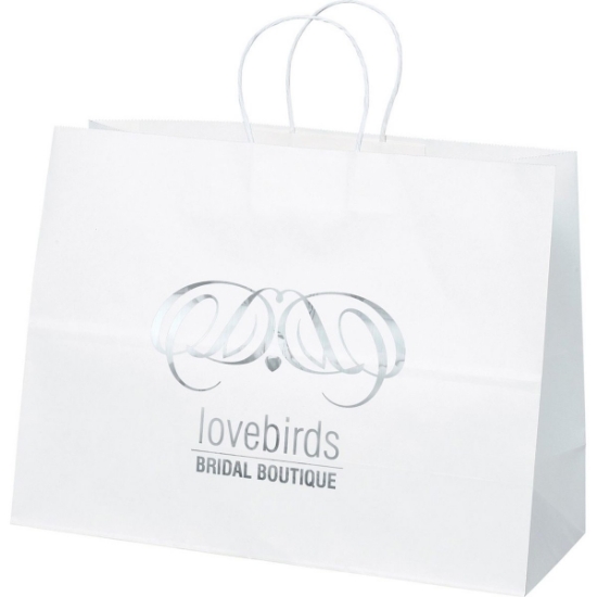 Promotional Vogue - White Shoppers - Foil Print with Logo FP10WHS1612