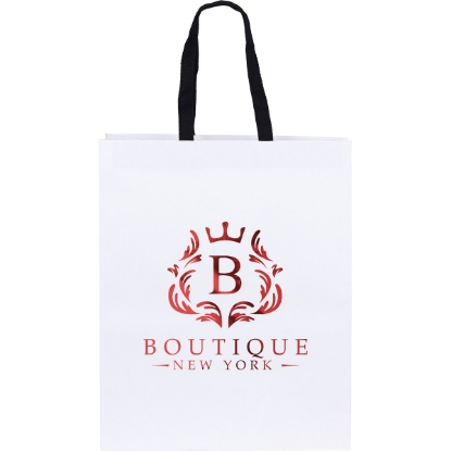 Promotional Teak - Woven Handle White Eurototes - Foil Print with Logo FP10WOH1316