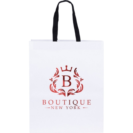 Promotional Teak - Woven Handle White Eurototes - Foil Print with Logo FP10WOH1316