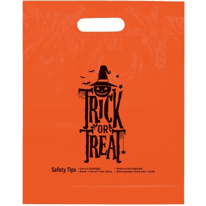Promotional Orange Die Cut Handle - Trick or Treat - Flexo Ink Print with Logo FX20TRO1215
