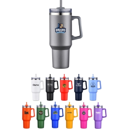 Custom 40 Oz. Travel Mug with Handle & Straw with Logo DRK17