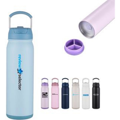 Custom 24 Oz Stainless Steel Vacuum Bottle with Easy Carry Handle and Dual Use Lid with Logo DRK48