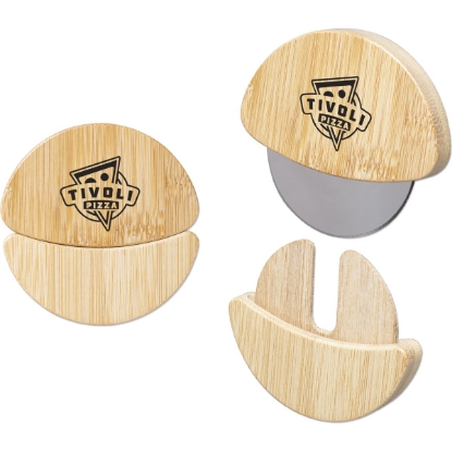 Custom Bamboo Pizza Cutter with Stainless Steel Blade with Logo S94141X
