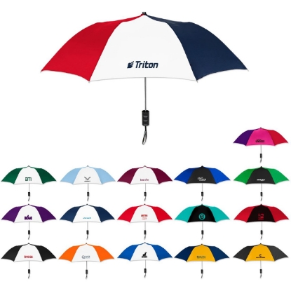 Custom Elite Compact Folding Umbrella - 2 Color Panels with Logo SBMUMB