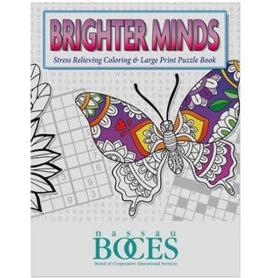 Custom Brighter Minds Stress Relieving Coloring & Large Print Puzzle Book with Logo WCB26