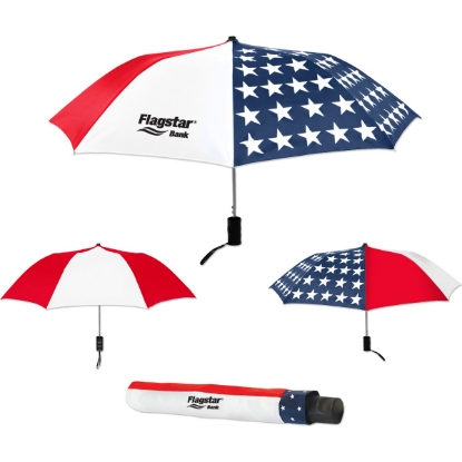 Custom Patriotic Elite Compact Folding Umbrella with Logo WL2374X