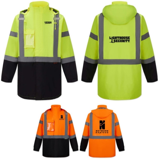 Custom ANSI Class 3 Water Resistant Safety Jacket With Detachable Hood with Logo MACPSJ