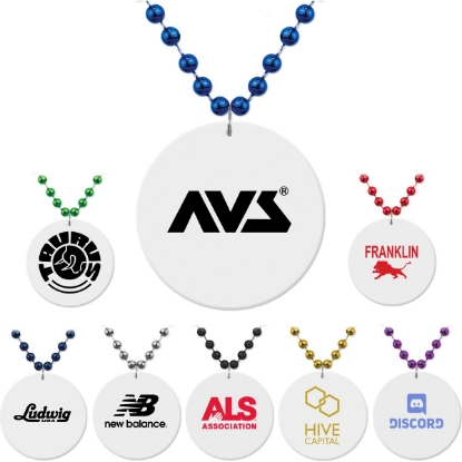 Custom Medallion Bead Necklace w/White Medallion with Logo MEDWTB