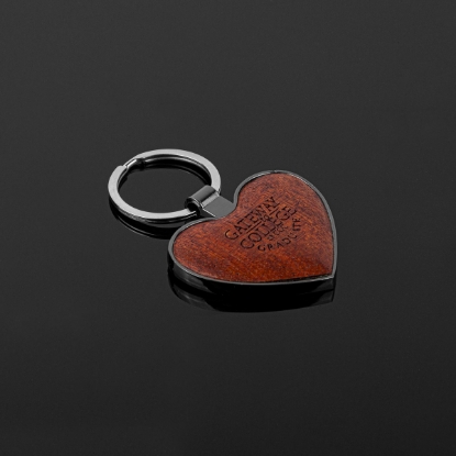 Custom Heart-Shaped Beveled Wood Gunmetal Key Chain with Logo A4095