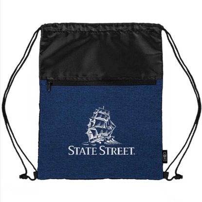 Custom rPET Heather Draw String Bag with Front Zipper Pocket with Logo B535