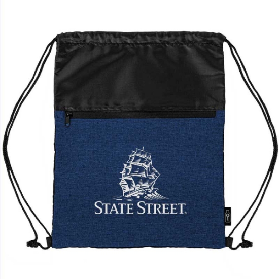 Custom rPET Heather Draw String Bag with Front Zipper Pocket with Logo B535
