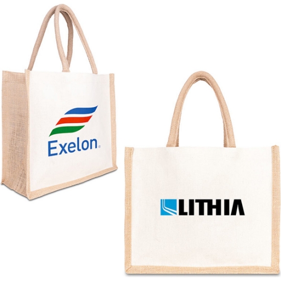 Custom Jute Cotton Tote w/ Webbing Handle with Logo B713