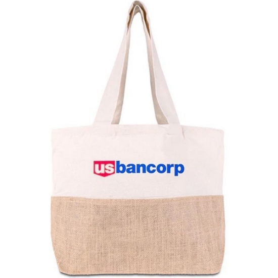 Custom Cotton Canvas Tote Bag with Jute Gusset with Logo B720