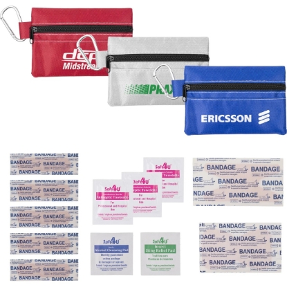 Custom 14pc First Aid Kit in Soft Zipper Pouch with Carabiner with Logo H678