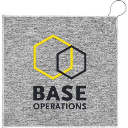 Custom 12x12 Recycled Heather Gray Golf Towel with Carabiner with Logo H811