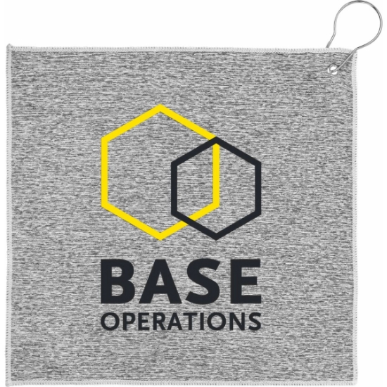 Custom 12x12 Recycled Heather Gray Golf Towel with Carabiner with Logo H811