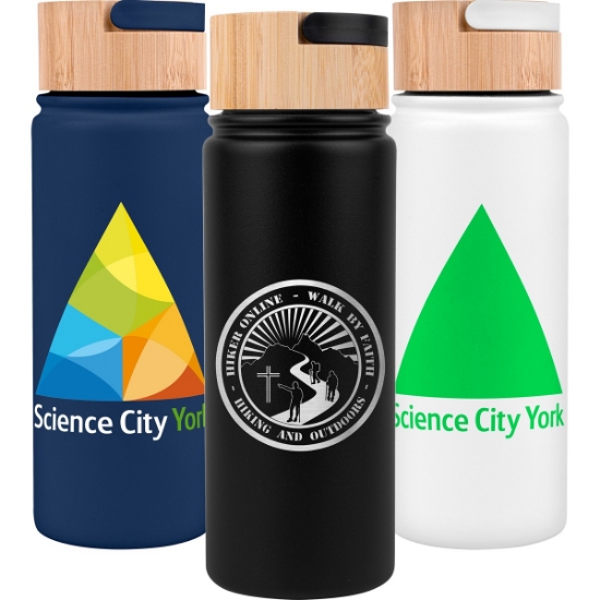 Custom 20 oz. Vacuum-Sealed Stainless Water Bottle with Bamboo Lid with Logo S115
