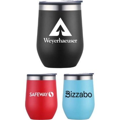 Custom 12oz. Double Wall SS / PP Wine Mug with Clear Lid with Logo S306-LD