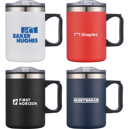 Custom 14oz. Double Wall SS / PP Campfire Mug with Clear Lid with Logo S308-LD