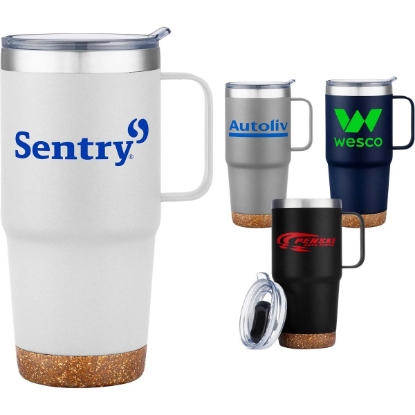 Custom 24oz. SS Travel Mug with Cork Base and Handle with Logo S324-LD