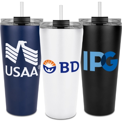 Custom Trumbull Dual Wall No-Spill Vacuum Mug with Straw 27oz. with Logo S942