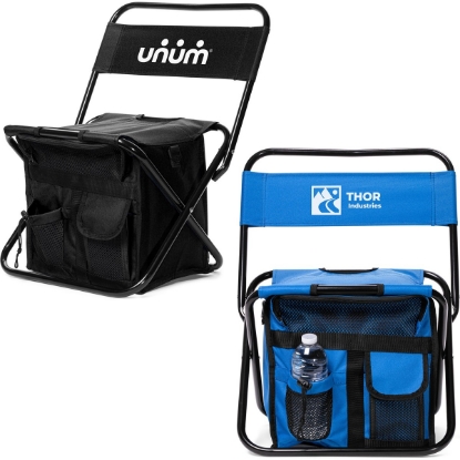 Custom Folding Chair with 24 Can Cooler Bag & Pockets with Logo T114B