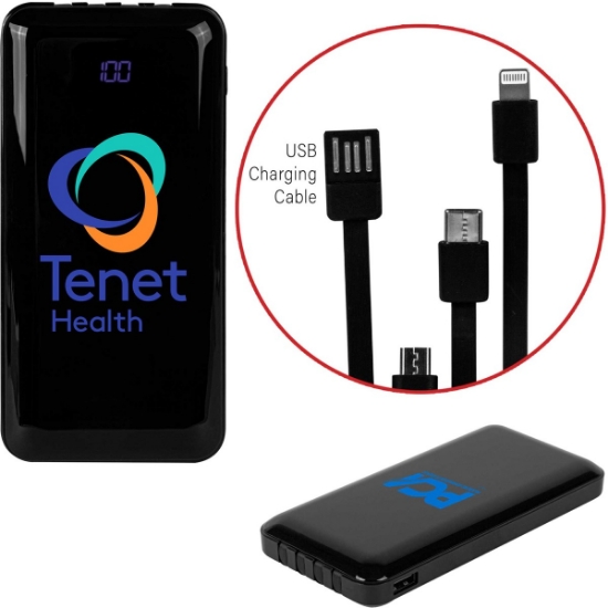Custom 10,000mAh Power Bank with Built-In Charge Cables with Logo T824