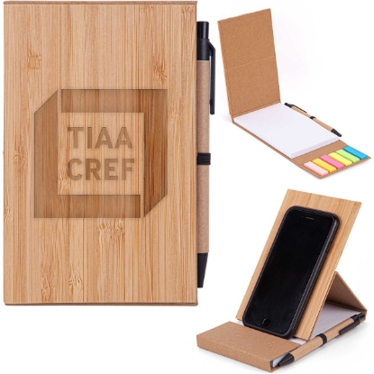 Custom 4x6 Bamboo Phone Holder Notepad & Pen Set with Sticky Notes with Logo T946