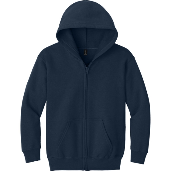 Custom Gildan Youth Heavy Blend Full-Zip Hooded Sweatshirt. Navy Blue