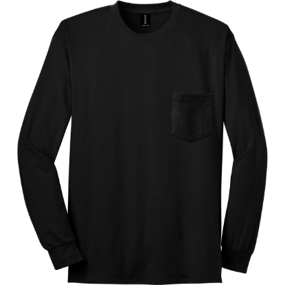 Custom Gildan - Ultra Cotton 100% US Cotton Long Sleeve T-Shirt with Pocket. Black