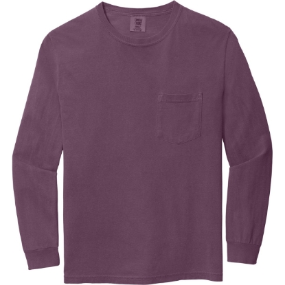Custom COMFORT COLORS Heavyweight Ring Spun Long Sleeve Pocket Tee. Berry Purple