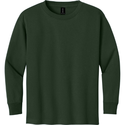 Custom Gildan Youth Heavy Cotton 100% Cotton Long Sleeve T-Shirt. Forest Green