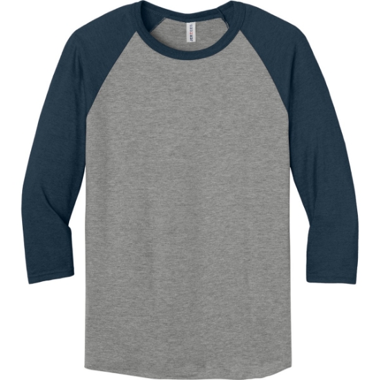 Custom Jerzees Unisex Premium Blend Combed Ring Spun 3/4-Sleeve Raglan Oxford Gray/Indigo Heather Blue