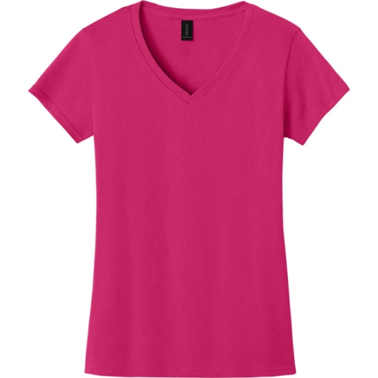 Custom Gildan Womens Heavy Cotton 100% Cotton V-Neck T-Shirt. Heliconia Pink
