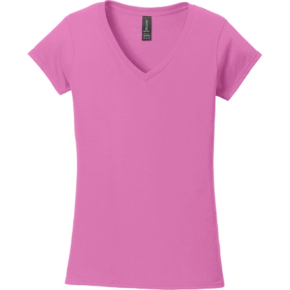Custom Gildan Softstyle Womens Fit V-Neck T-Shirt. Azalea Pink