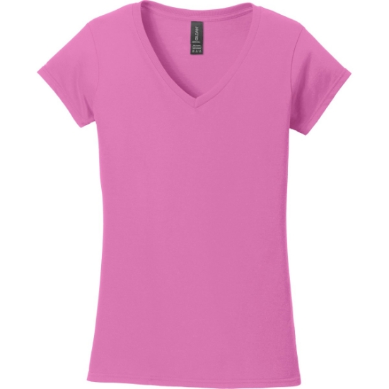 Custom Gildan Softstyle Womens Fit V-Neck T-Shirt. Azalea Pink