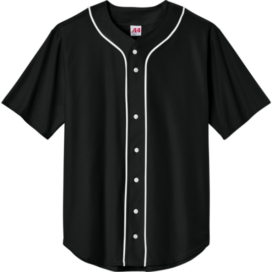 Custom A4 Short Sleeve Full-Button Baseball Top Black