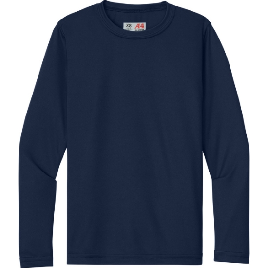 Custom A4 Youth Cooling Performance Long Sleeve Tee Navy Blue