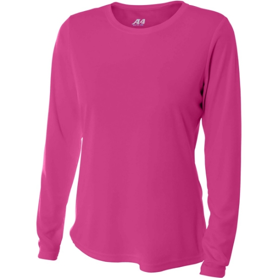 Custom A4 Womens Cooling Performance Long Sleeve Tee Fuchsia Pink